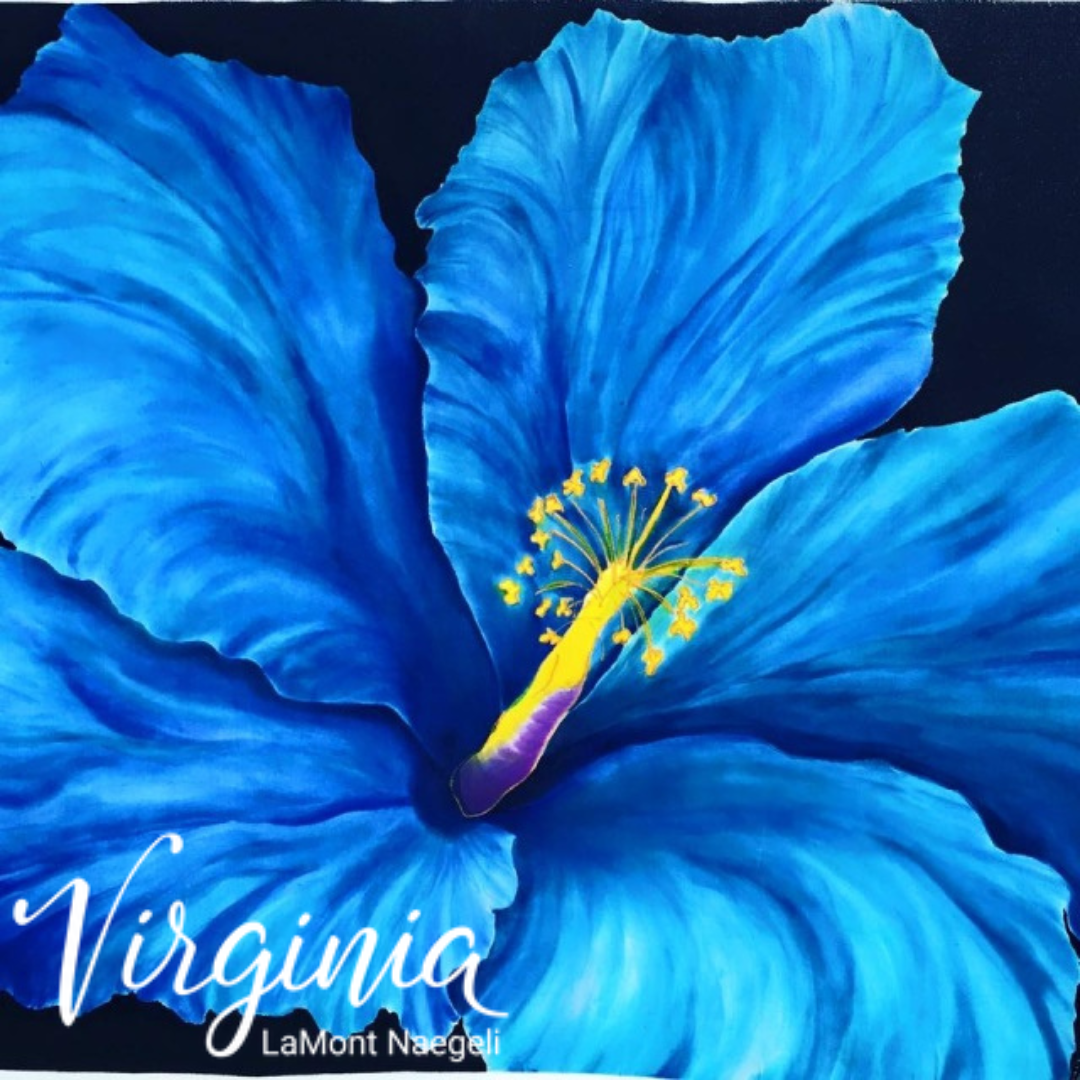Image of Blue hibiscus flower in a painting
