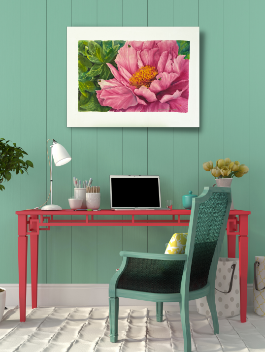 fine art studio painting of pink flower